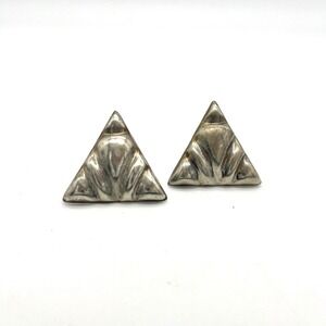 Alpaca Mexico Vintage Silver Puffy Triangle Clip‎ On Earrings Geometric Design